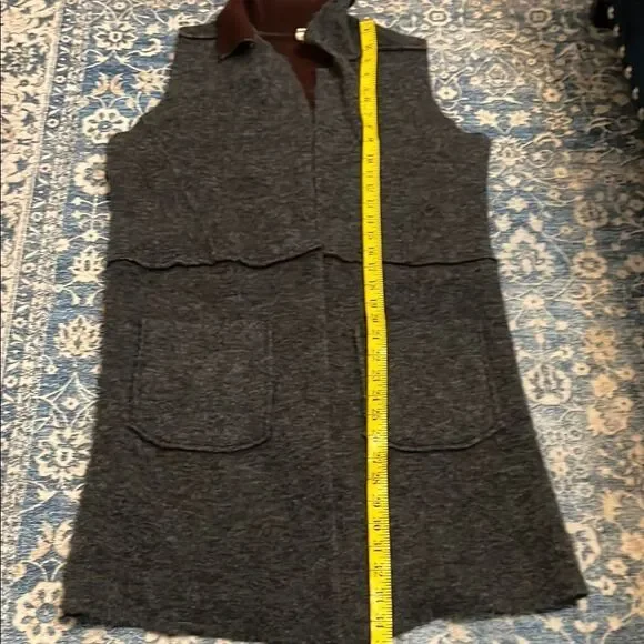 Anthropologie Moth Morris Gray Pockets Open Style Duster Vest Minimalist Boho - Picture 14 of 15